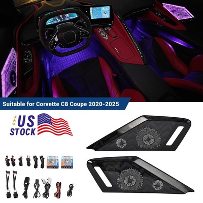 For Corvette C8 2020-2025 Door Speaker RGB LED Trim APP Waterproof Ambient Light
