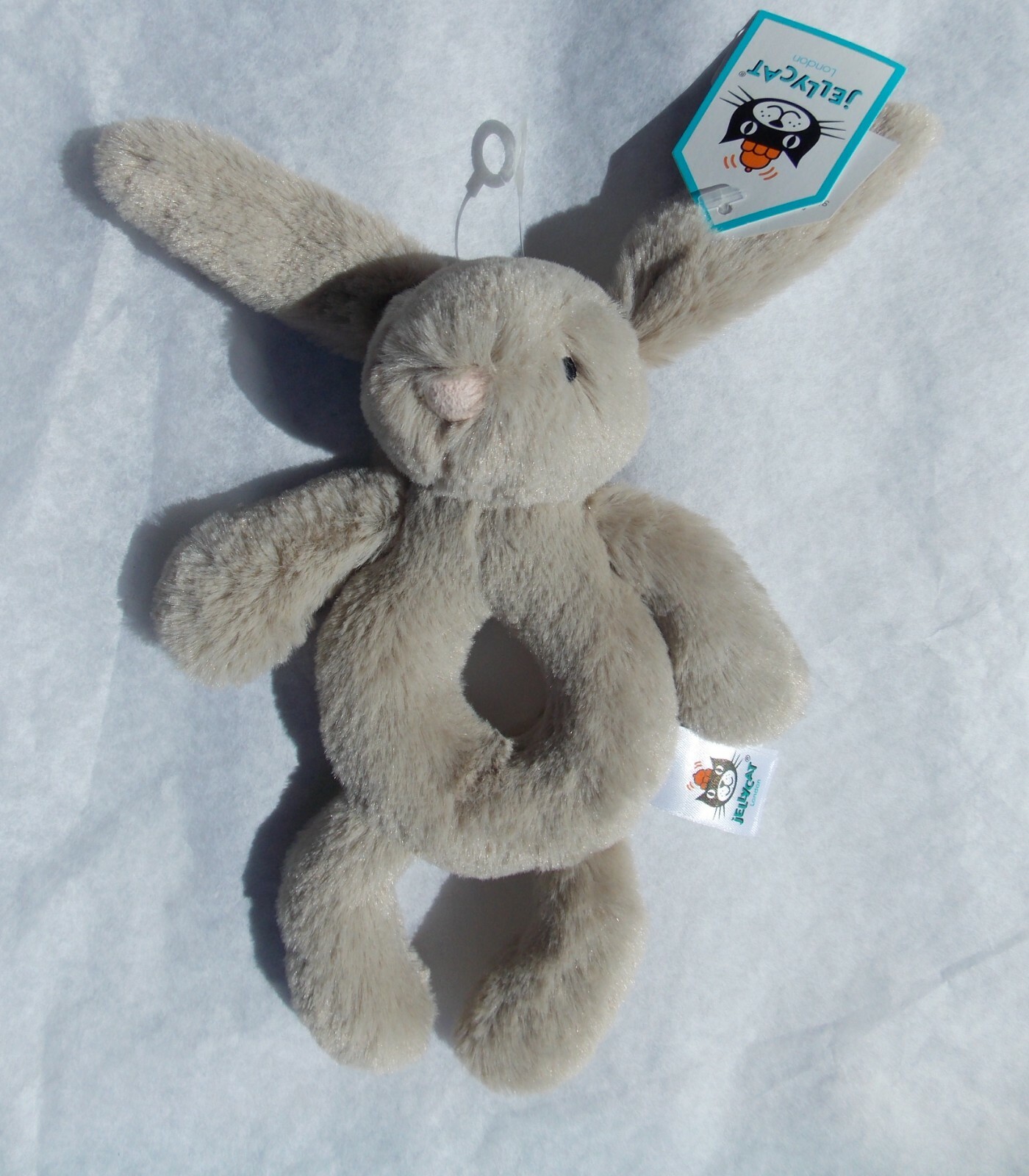 Doudou lapin Jellycat neuf peluche hochet pour poussette et berceau
