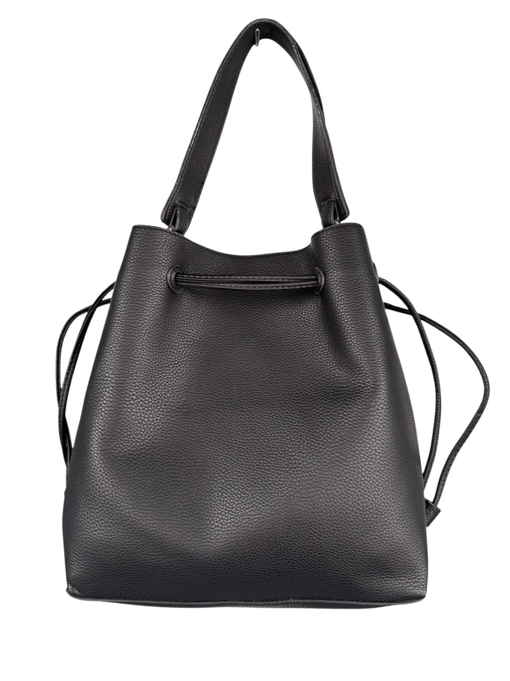 Pebbled Vegan Leather Drawstring Detachable Strap Bucket Bag Black