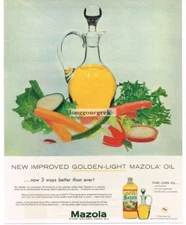 1957 Mazola Corn Oil Glass Cruet Pitcher Sliced Vegetables art Vintage Ad 