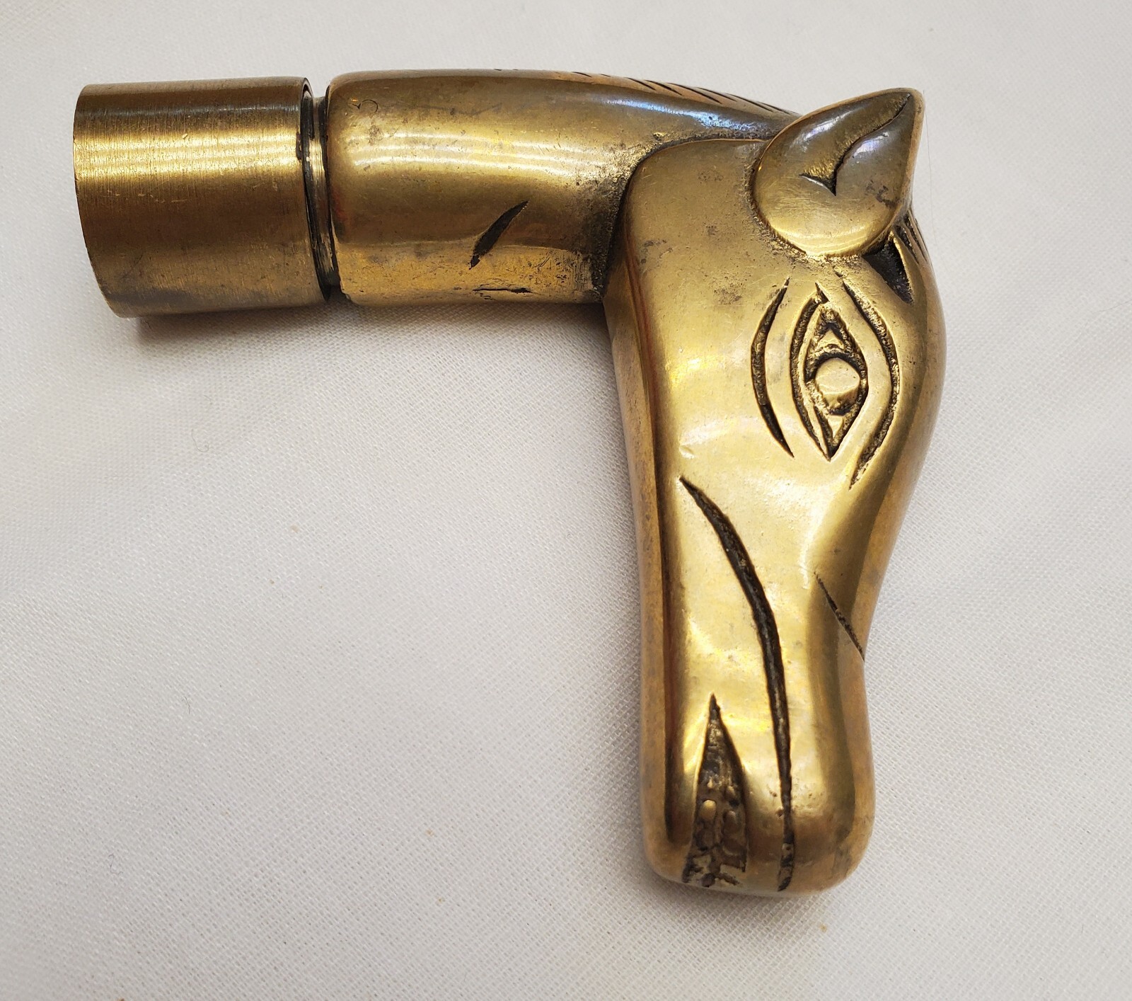 Vintage Solid Brass Threaded Horse Head Cane Hand… - image 3
