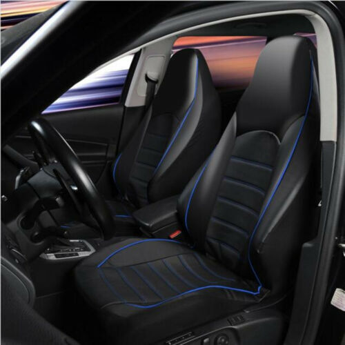 2Pcs Car Truck SUV Seat Cover Set Front Bucket Black/Blue Synthetic Leather - Bild 2 von 8