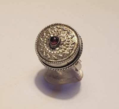 Bague Vintage Ajustable Couleur Argent Avec Cabochon Cristal Rose - Taille 53