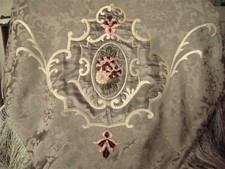 Vintage Silk Green Embroidered Floral Shawl or Cover w/ Fringe