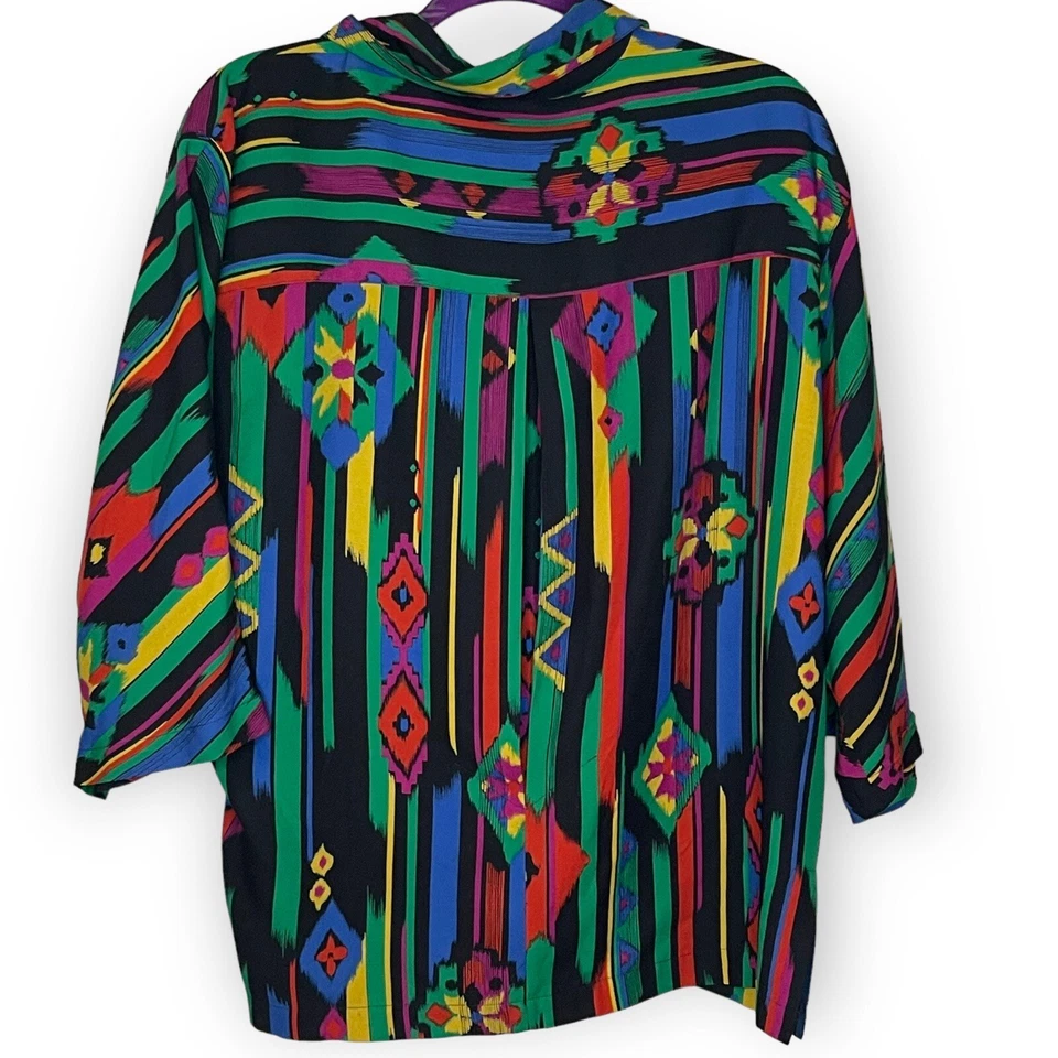 Camisa abotonada Kenar Ann Tjian para mujer 10 multicolor suroeste artística años 90 de colección Foto 2 de 4