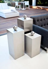 Ibiza Pedestal Set 3 Brushed Metal Stainless Steel Stand Modern Decor Art Deco