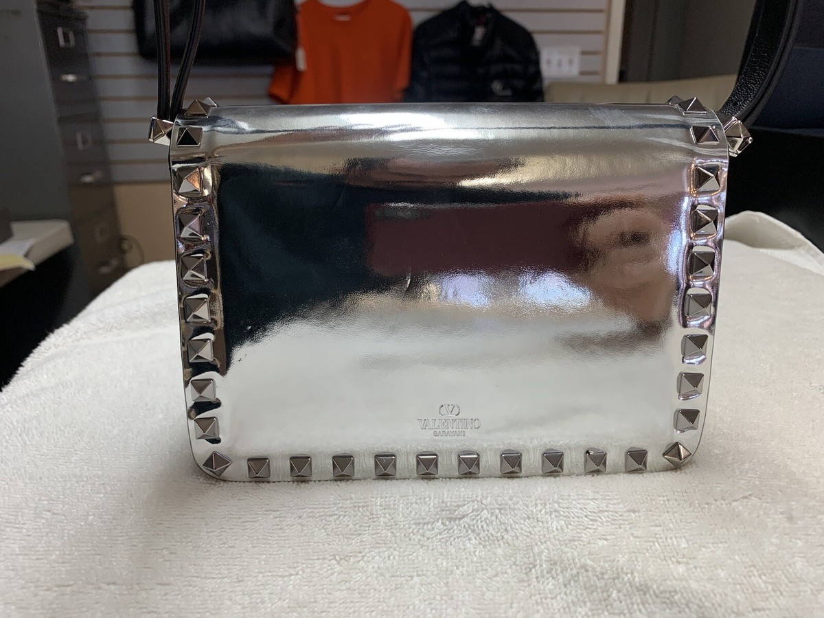 Valentino Garavani Rockstud23 Small Silver Mirror-Effect Shoulder  