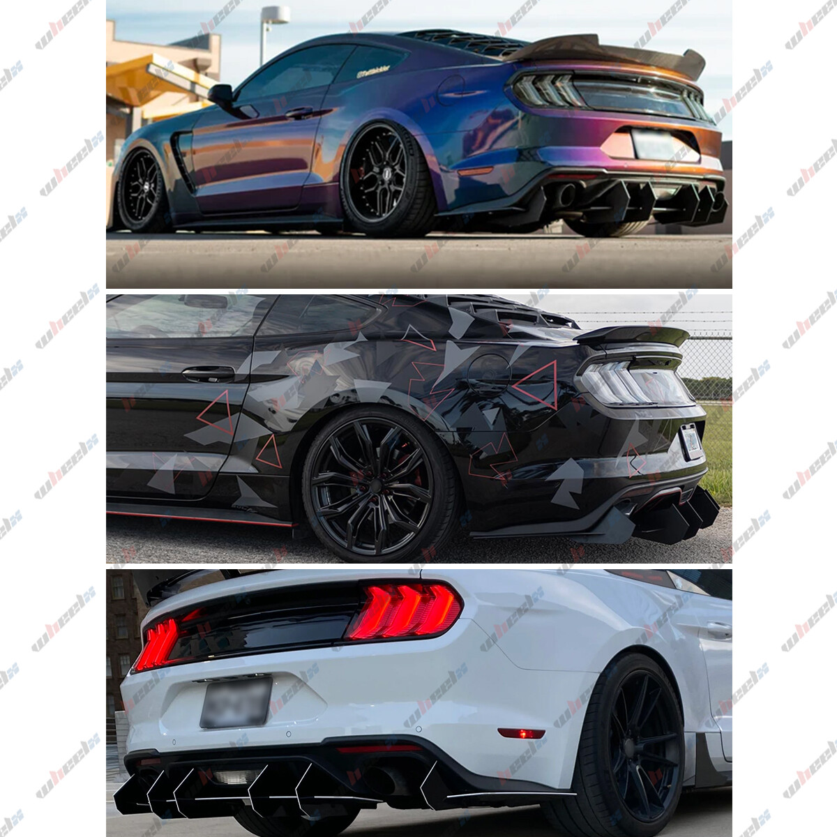 V2 Style Glossy Black Rear Diffuser & Side Splitter For Ford Mustang 2015-2023
