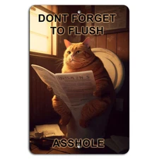 Don't Forget to Flush - Funny Cat Bathroom Sign 8x12 Inch Aluminum