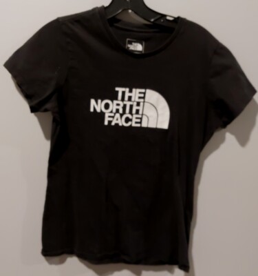*NORTH FACE Scoop Neck Womens Med T Shirt Reg Fit Black - White Half Dome Logo  