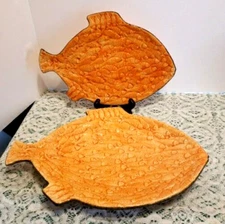 I Godinger Porcelain Orange Embossed Fish Serving Trays 16 3/4" & 14"