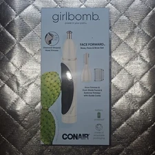 Conair GIRLBOMB Nose Face Brow Trimmer Set for Women Battery Operated White NEW