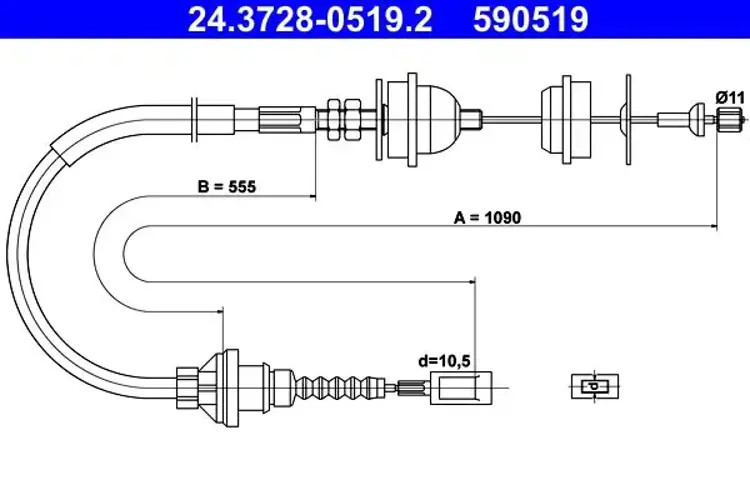 Clutch cable 24.3728-0519.2 ATE for PEUGEOT FIAT CITROËN