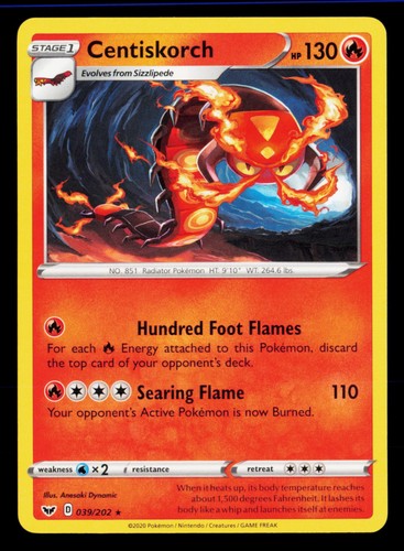 Centiskorch 039/202 Rare SWSH01: Sword & Shield Base Set Pokemon Near Mint
