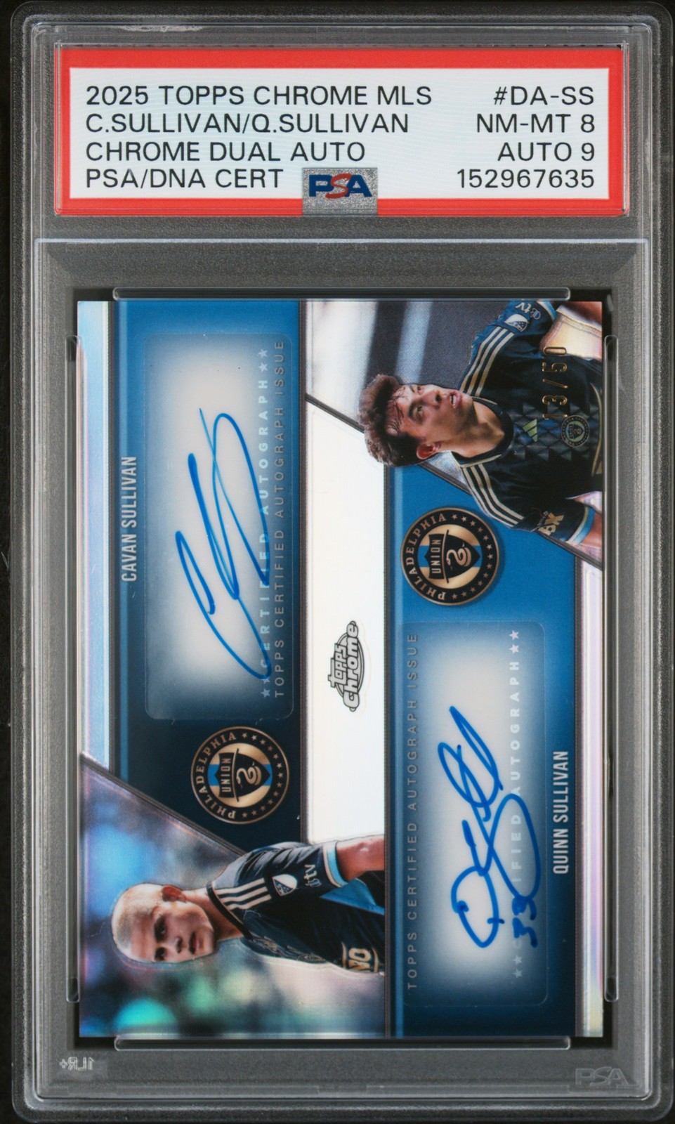 Quinn Sullivan / Cavan Sullivan #DA-SS Soccer Cards 2025 Topps Chrome MLS Dual Autograph trading card — raw and PSA graded price guide