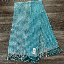 NWOT Irish Avoca Blanket Scarf 100 Pure New Wool Made in Ireland Blue Fringe