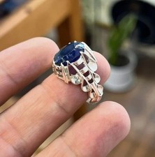 Anello Zaffiro Blu Naturale (Neelam) Argento 925 10 Ct Fatto a Mano Gioielli Uomo