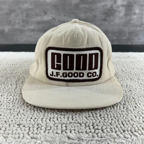 Vintage Good Co Corduroy Strap Back Trucker Hat OSFA Patch Cap Workwear Cream