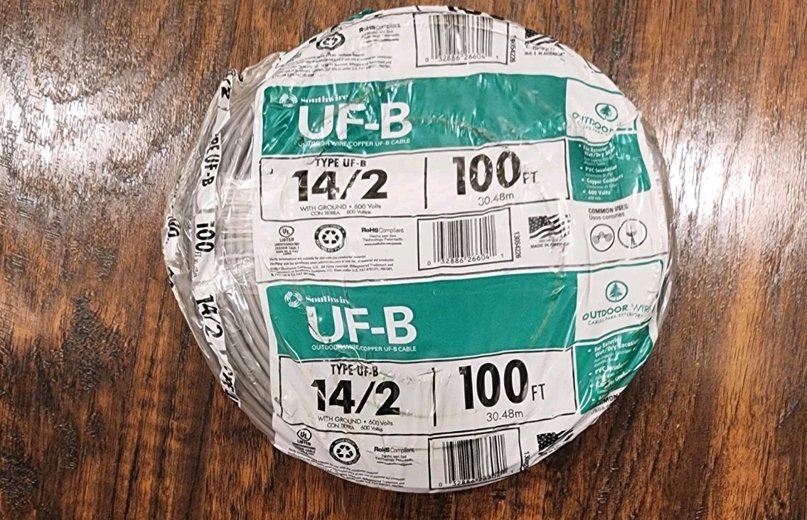 Southwire 14/2 UF-B Outdoor Solid Copper Wire 100' Roll 600V