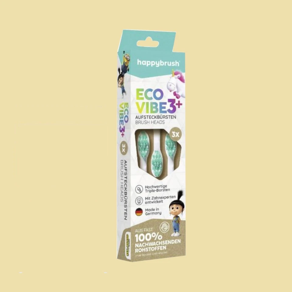 1 x 3er Pack Happybrush Aufsteck-/Ersatzbürsten ECO VIBE 3+ Agnes weiß
