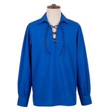 Royal Blue Men's Scottish Highland Jacobite Shirts Jacobean Ghillie
