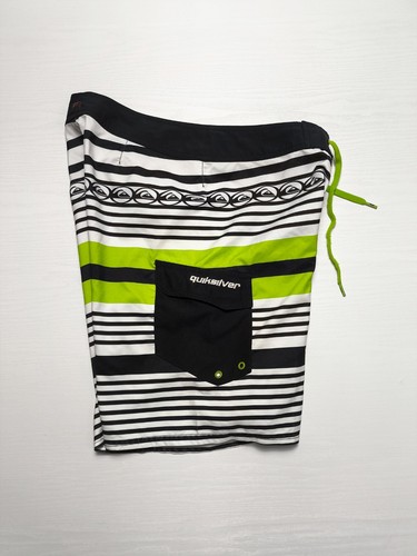 Quiksilver Bañador Hombre Blanco Negro Verde Rayas Bolsillo Talla 32 W32/46 ita - Imagen 4 de 12