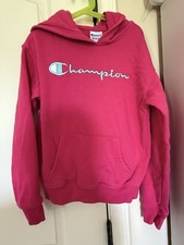 Champion Girls Hot Pink Pullover Hoodie Size M 10/12 Hooded Pockets Long Sleeve
