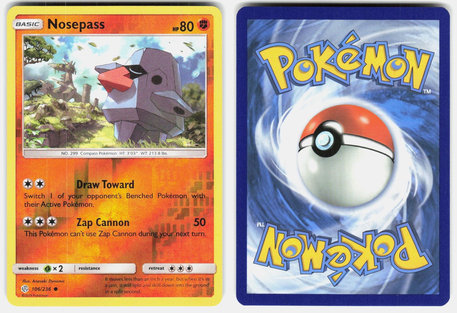 Nosepass 106/236 Common Cosmic Eclipse Pokemon Reverse Holo Lightly Played