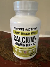 Swiss Activa+ Calcium with Vitamin D3 & K2 ~ Vegan, Non-GMO Bone & Teeth Support