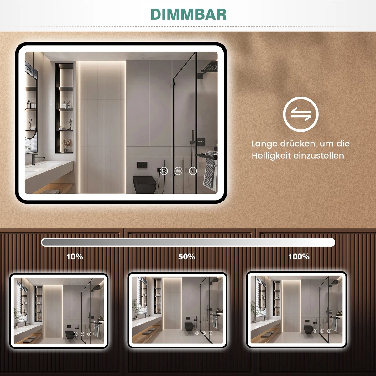 LED Badezimmerspiegel mit Beleuchtung Bad Badspiegel Wandspiegel Dimmbar IP44