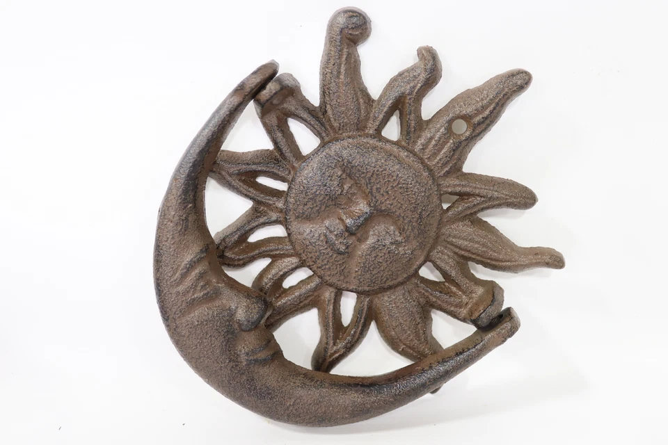 Llamador puerta delantera sol y luna hierro fundido rústico, marrón Foto 2 de 4