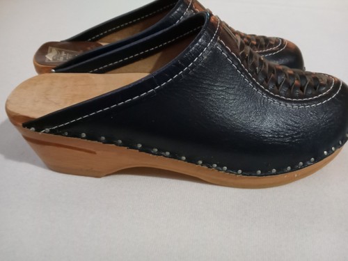 BASTAD TOFFEIN Wood Clogs EU 39 Women's 8/8.5 Navy Blue Anatomisk Leather Sweden - Picture 8 of 10