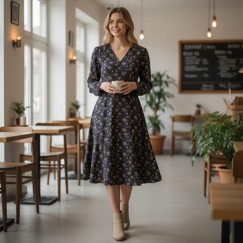 Universal Thread Navy Floral V-Neck Midi Dress Long Sleeve NWT Size M