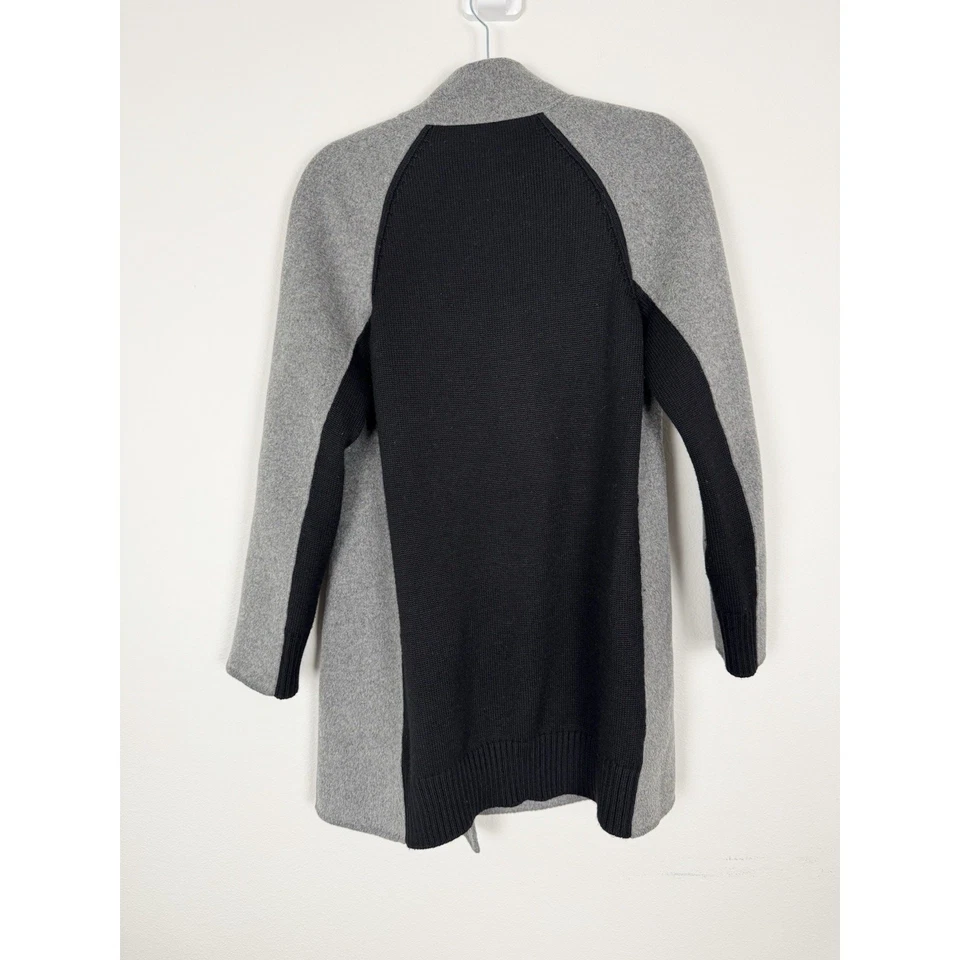 Abrigo Chaqueta Vince Mujer Pequeño Lana Gris Negro Cortina Cuello Tejido Panel Foto 4 de 4