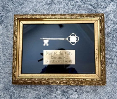 **FRAMED 7-Inch Brass Key to the City** Charlotte, North Carolina  Plaque