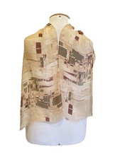 AS8 Vintage Silk Scarf Handmade in Italy Abstract Geometric Beige Brown Tan Wrap