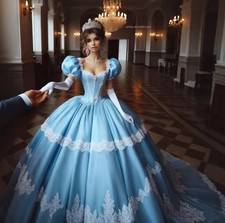 Medieval Fashion Blue Wedding Dresses Costume Masquerade Off Shoulder Lace