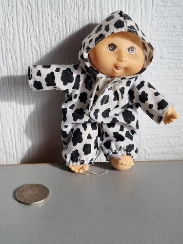 VINTAGE 1990s Cabbage Patch Kid Madeline Mary Cow Print Outfit 4" Baby Doll RARE