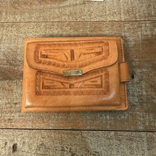 Flores Handmade Tooled Leather Western Aztec Design Men's Wallet Tan Natural
