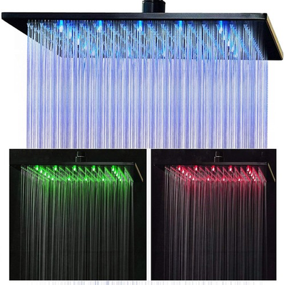 #ad LED Rainfall Shower Head High Pressure 12 Inch Black LED Rain Shower Head $33.67