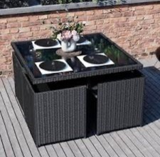 outdoor rattan cube table with 2 sofas and 4 footstools - Used