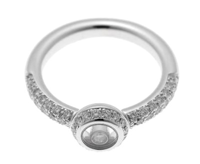 Chopard Happy Diamond Pave Floating 18k White Gold Round Ring EU51 US6