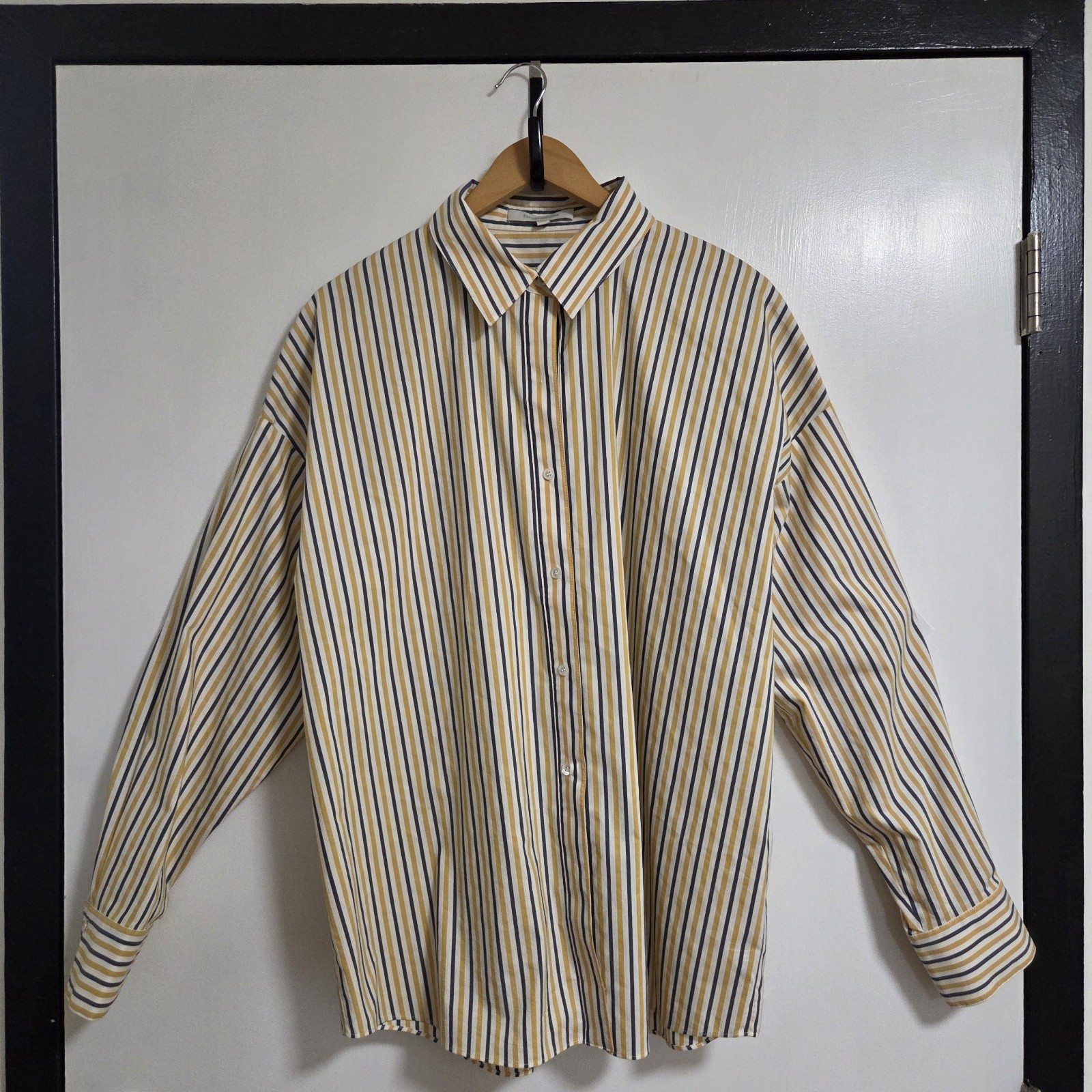Favorite Daughter Ex Boyfriend Shirt Womens Blue & Yellow Pinstripe Oxford M