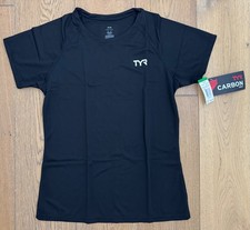 TYR CARBON Women's Medium Black Short Sleeve Run Jog Gym Top Shirt USA Made New