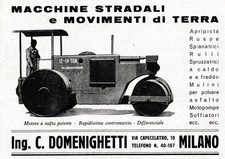 PUBBLICITA' 1940 MACCHINE STRADALI MOVIMENTO TERRA DOMENIGHETTI