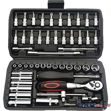 53PCS 1/4 Inch Drive Socket Wrench Set Ratchet Tool Auto Repair Home Durable US