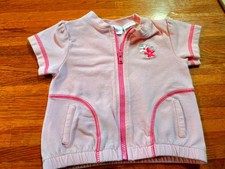 Vtg baby connection pink s/s cotton full zip top with embroidery baby 0-3