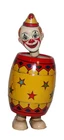 Extra Nice, Clean, Glossy & Working 1930s Chein Walking Clown in Barrel