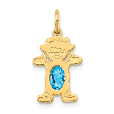 14k Gelbgold Mädchen Oval Echter Blautopas - Dezember Anhänger 0,81gm L - 0,83 Zoll