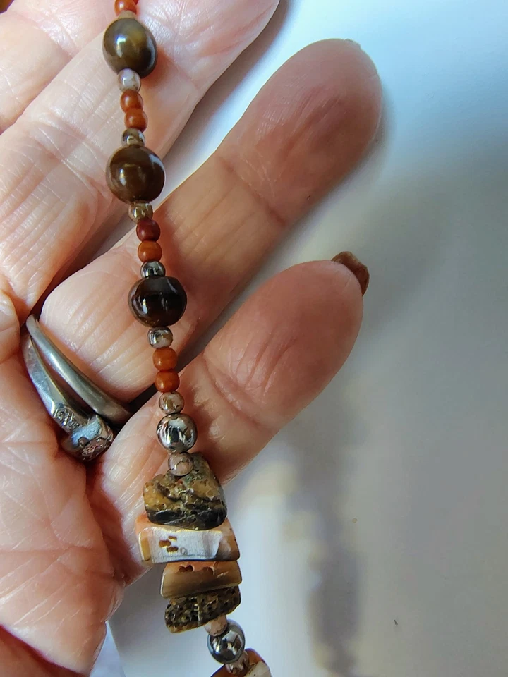 Collar Vintage Jaspe Coral Hematita Abulón 24" Piedra Natural Boho Joyería Foto 4 de 4